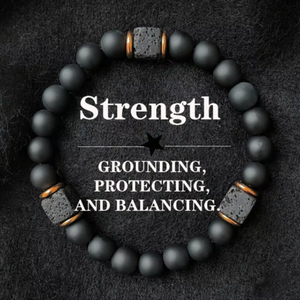 Men's Volcanic Stone Bracelet with Square Black Agate